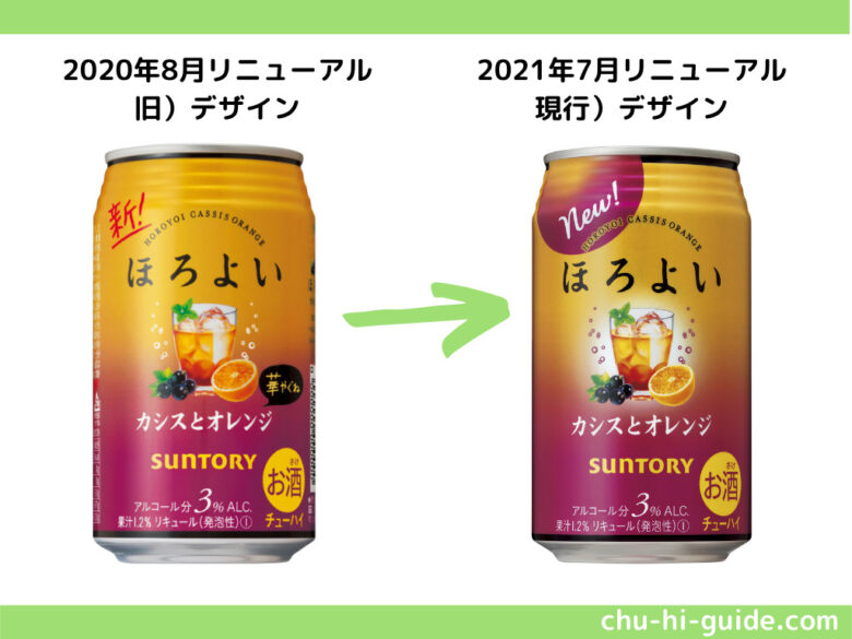 サントリー ほろよい カシスとオレンジ2021年 デザイン比較